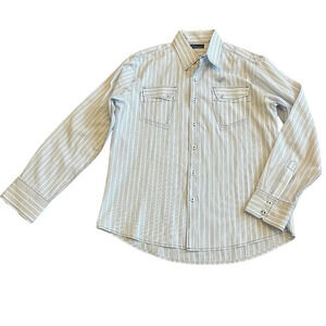 7 Diamonds Button-Down Long Sleeve Shirt Blue White Stripe Cotton Size XL Men's